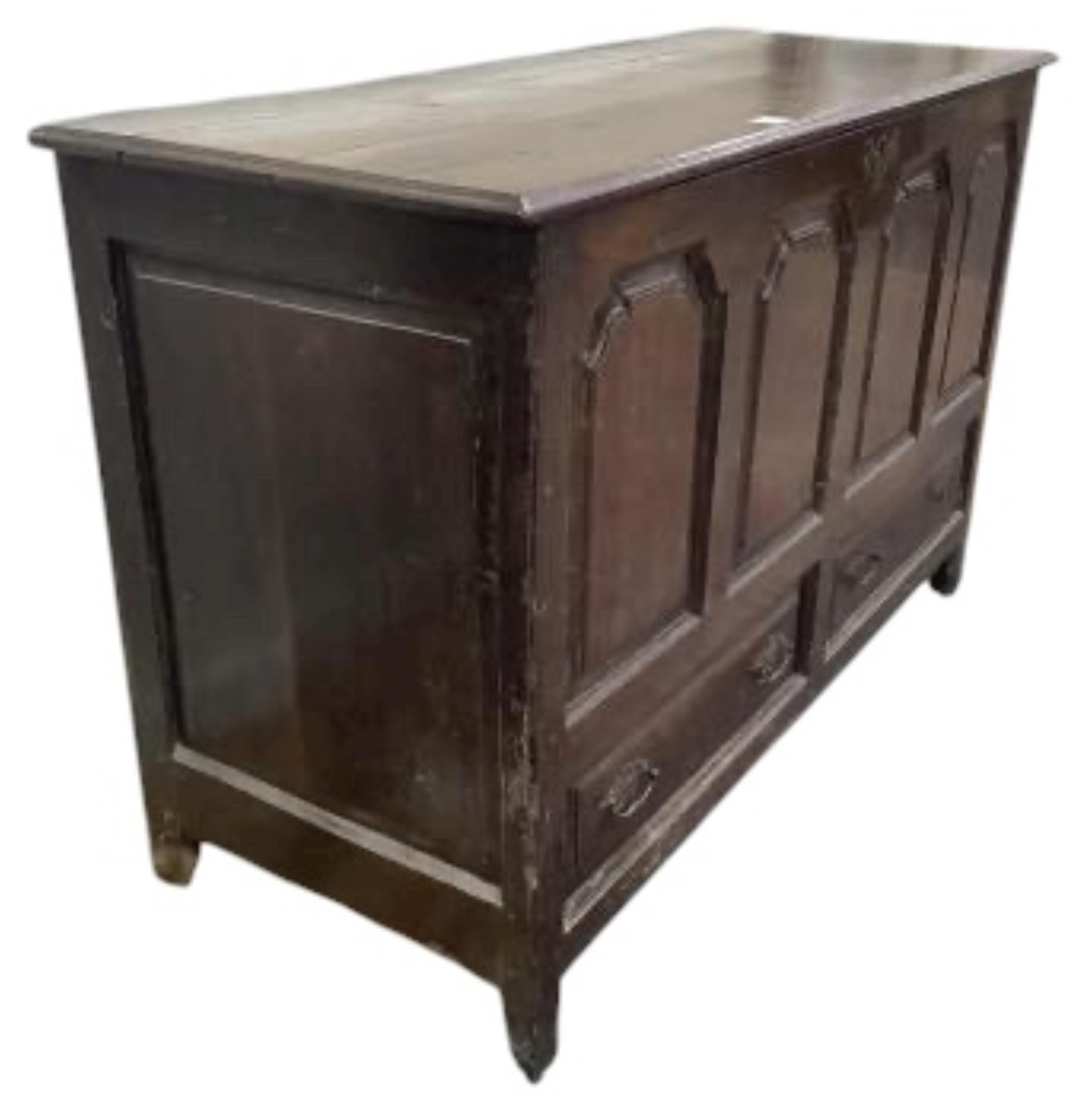 A mid 18th century North Wales oak mule chest, width 136cm, depth 53cm, height 84cm